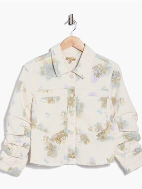 Democracy Cream Floral Button-Front Jacket with Pastel Floral Accents